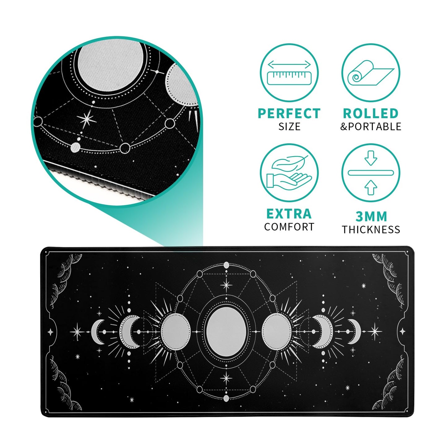 Sun Moon Gaming Mouse Pad Black Large Mouse Pad for Keyboard and Mousepad Desk Mat with 3mm