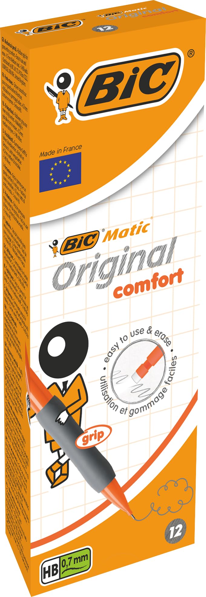 BIC Matic Original Comfort 0.7mm Mechanical Pencils, Box of 12, Black, Blue