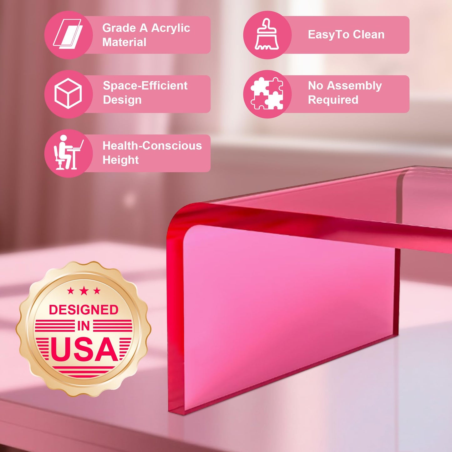 Beimu Acrylic Monitor Stand Riser Pink Laptop Stand Riser L15 xW7.5 xH4