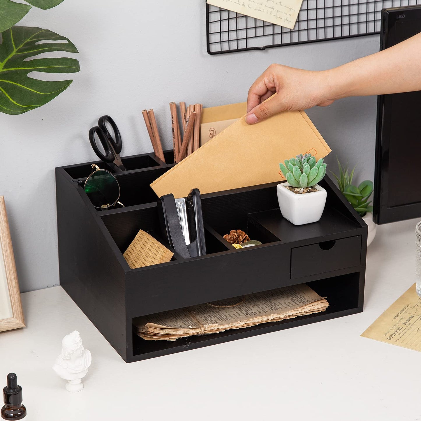 Wood Desk Drawer Organizers with File Organizer Pen holder Office Decor combo for Desk Organization