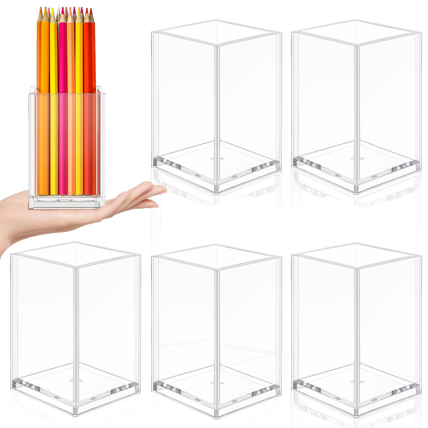 6 Pieces Clear Acrylic Pen Holder Cup Makeup Brush Holder Back to School Stationery Organizer