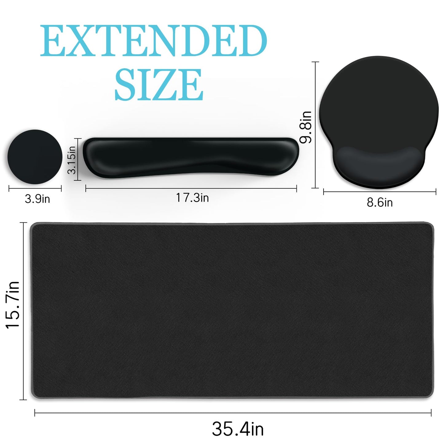 LIMKRIAN Black Large Mouse Pad Set, XXL Desk Matt for Desktop Decor