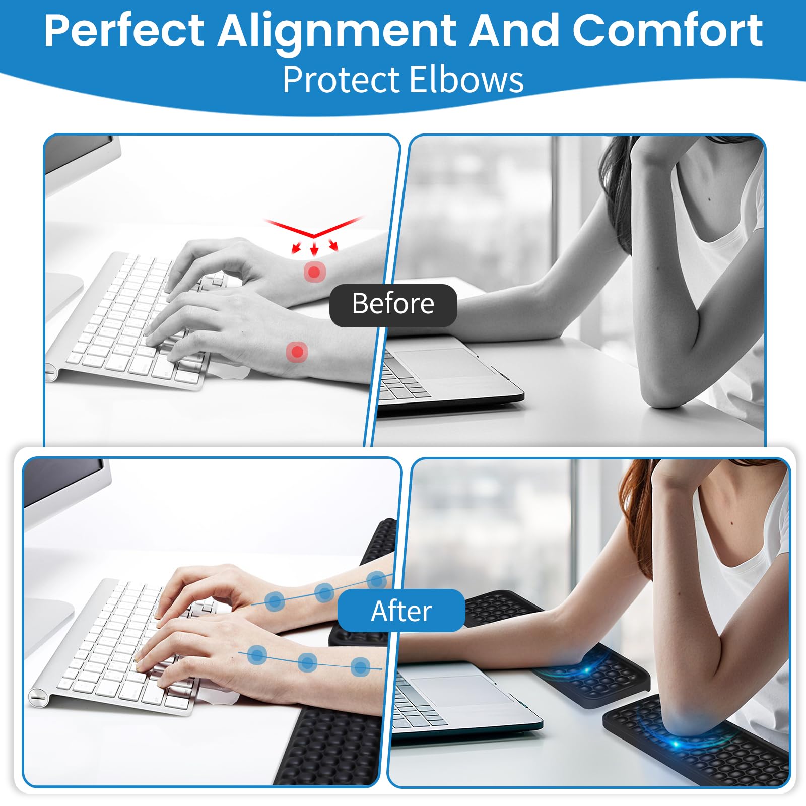 L-Shaped Desk Elbow Pad for Desk, 2-Piece Ergonomic Desk Edge Cushion, PU Leather Elbow Support