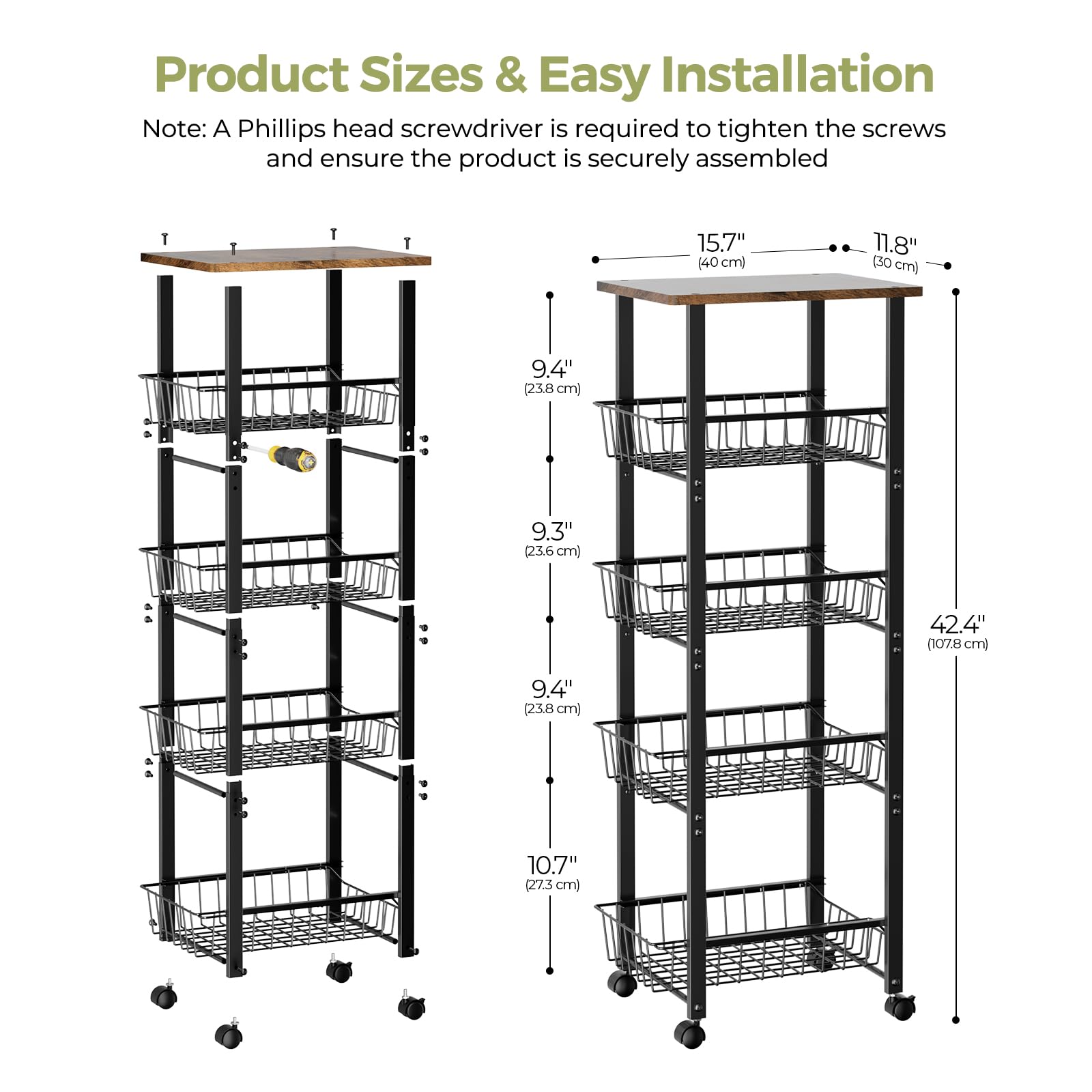Delamu Fruit Vegetable Basket for Kitchen,5 Tier Storage Cart