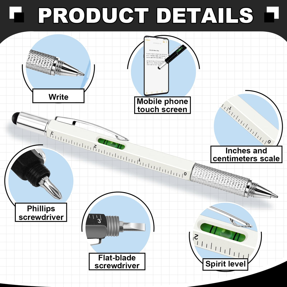 Zonon 32 Pack 6-in-1 Multitool Pens, Grey, Blue Gray