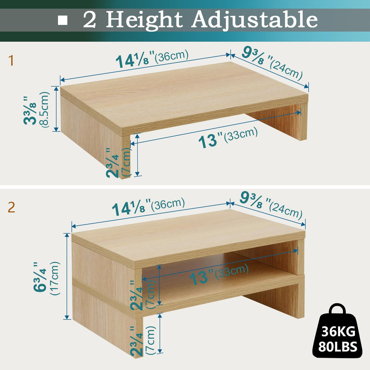 TEAMIX Wood Monitor Stand Riser-2 Packs, Maple