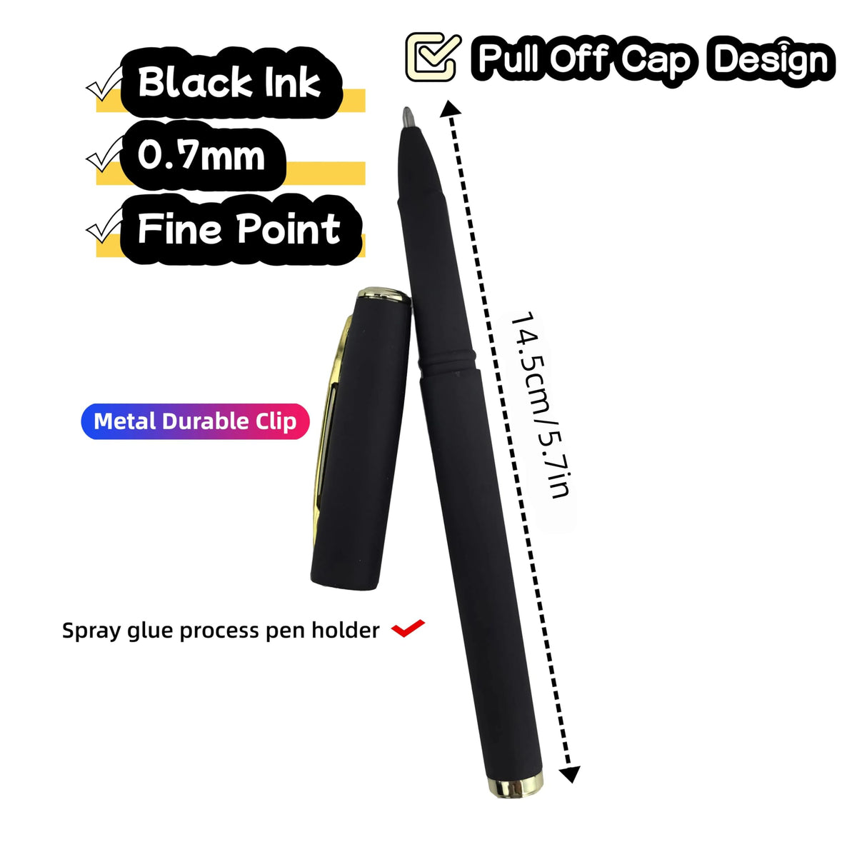 Fengtaiyuan Capped Gel Pens, 0.7mm Fine Point Quick Dry Black Ink, UV Plated Soft-Touch Thick