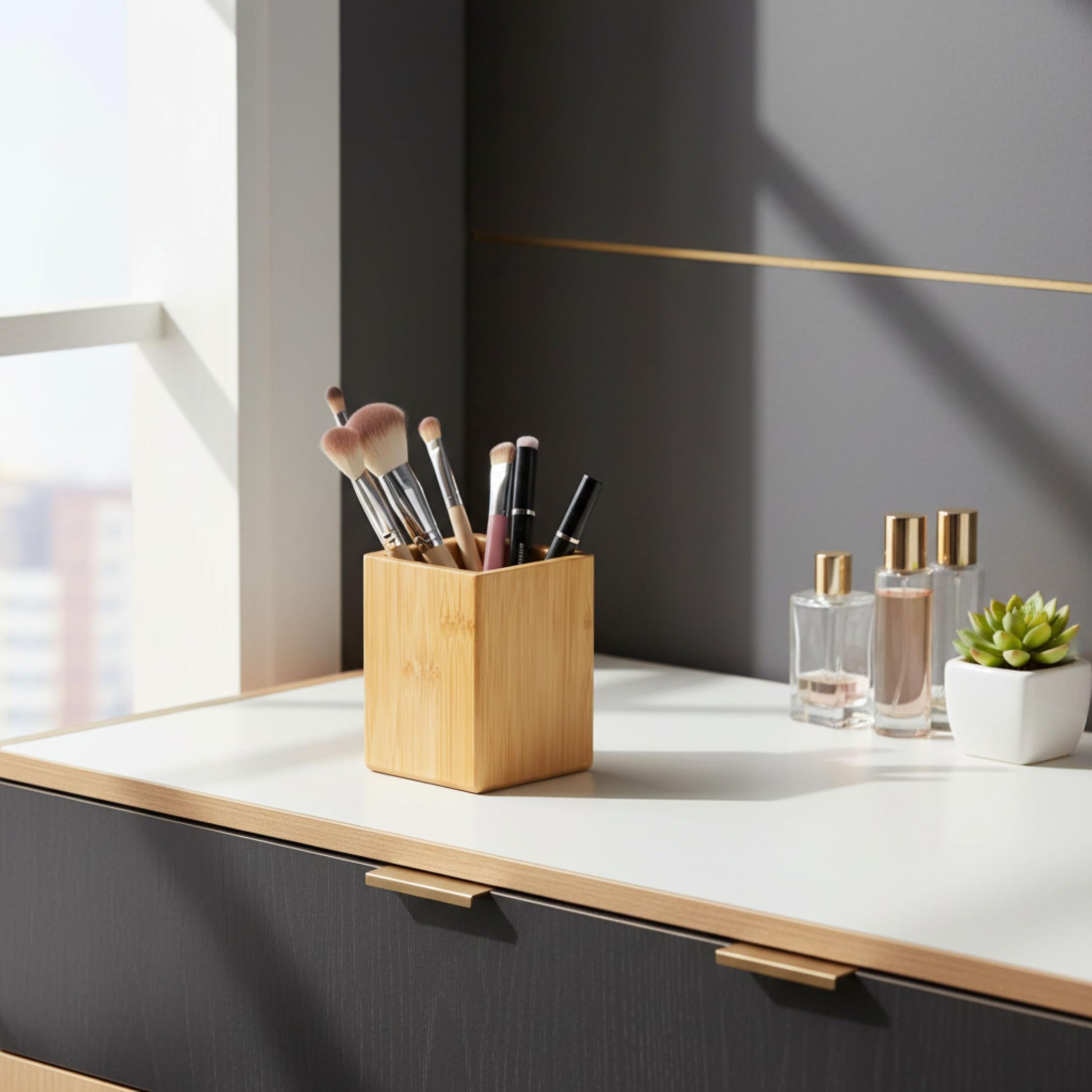 Osco Bamboo Square Pen Pot