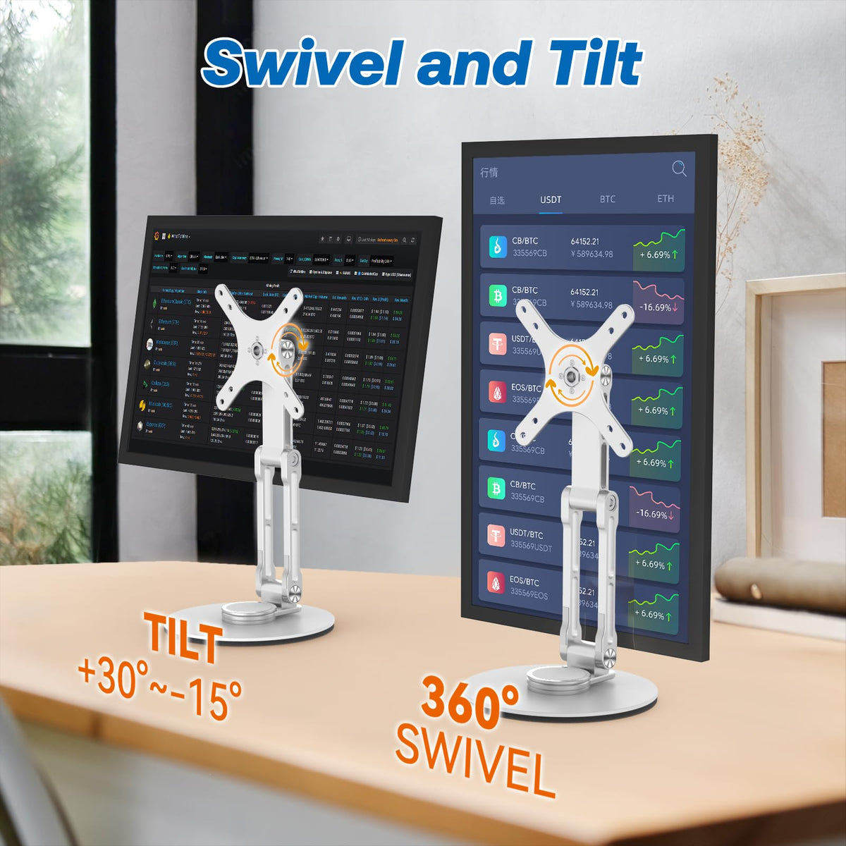 YCNEW Swivel and Tilt Stand for Echo Show 15 (Gen 1, Gen 2), Portable Monitor Stand, Adjustable