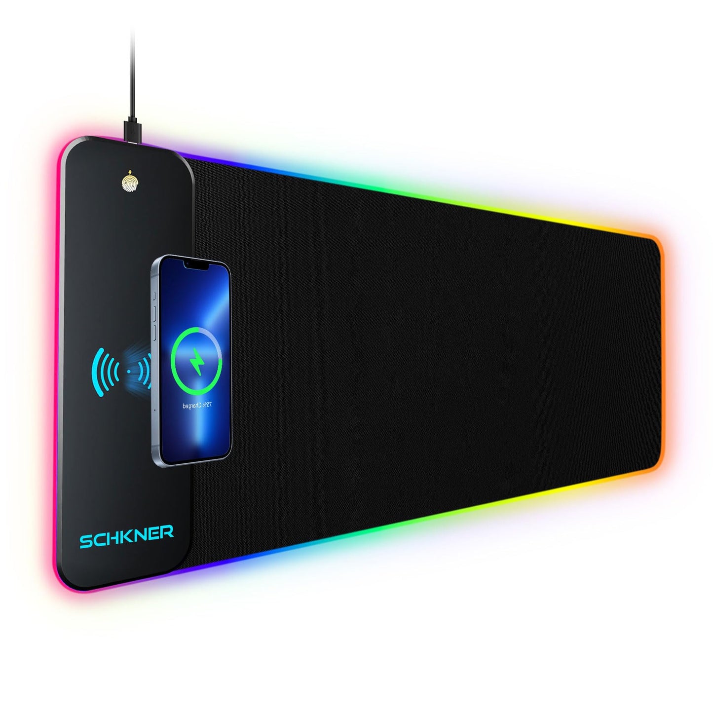 Schkner RGB Gaming Mouse Pad with Wireless Charging 15W, Large Desk Mat 800x300x4mm, 10 Light Modes