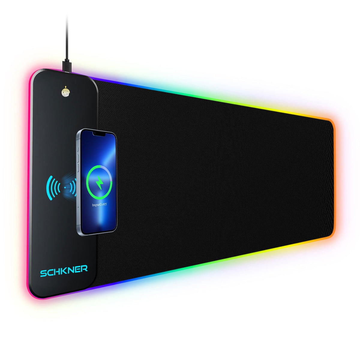 Schkner RGB Gaming Mouse Pad with Wireless Charging 15W, Large Desk Mat 800x300x4mm, 10 Light Modes