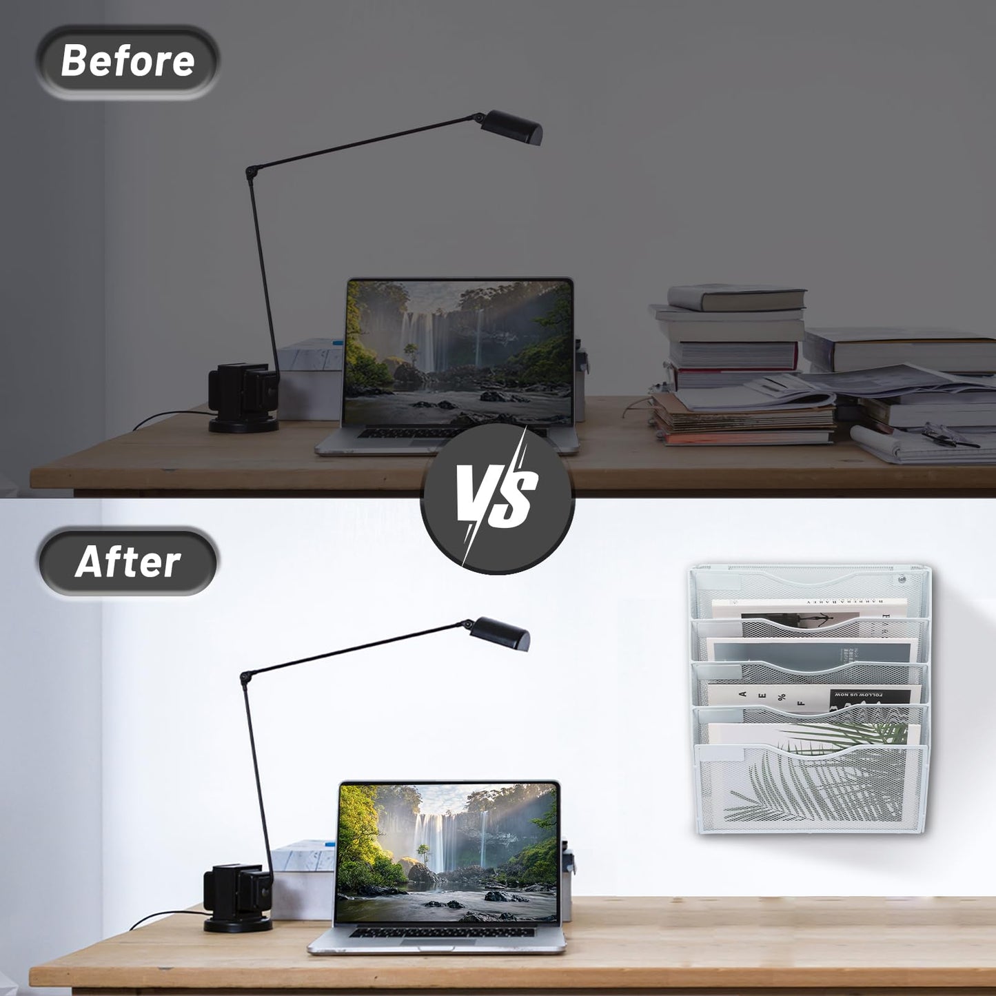EASEPRES 5 Pocket Mesh Hanging Wall File Organizer, Wall Mounted Mail Paper Document Folder Holder
