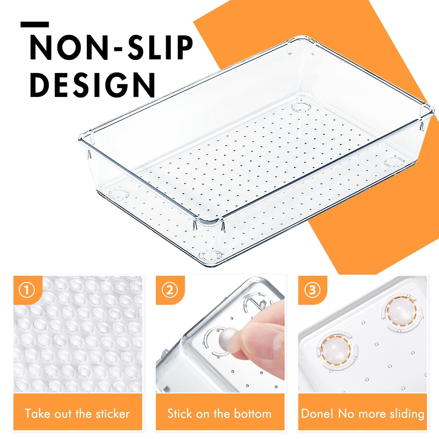 HOUSE DAY Desk Drawer Organizer Bins 6 PCS, 9*6*2" Clear Drawer Organizers with Silicone Pads