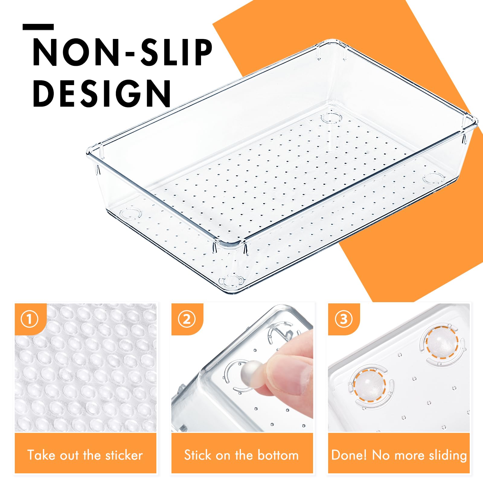 HOUSE DAY Desk Drawer Organizer Bins 6 PCS, 9*6*2" Clear Drawer Organizers with Silicone Pads