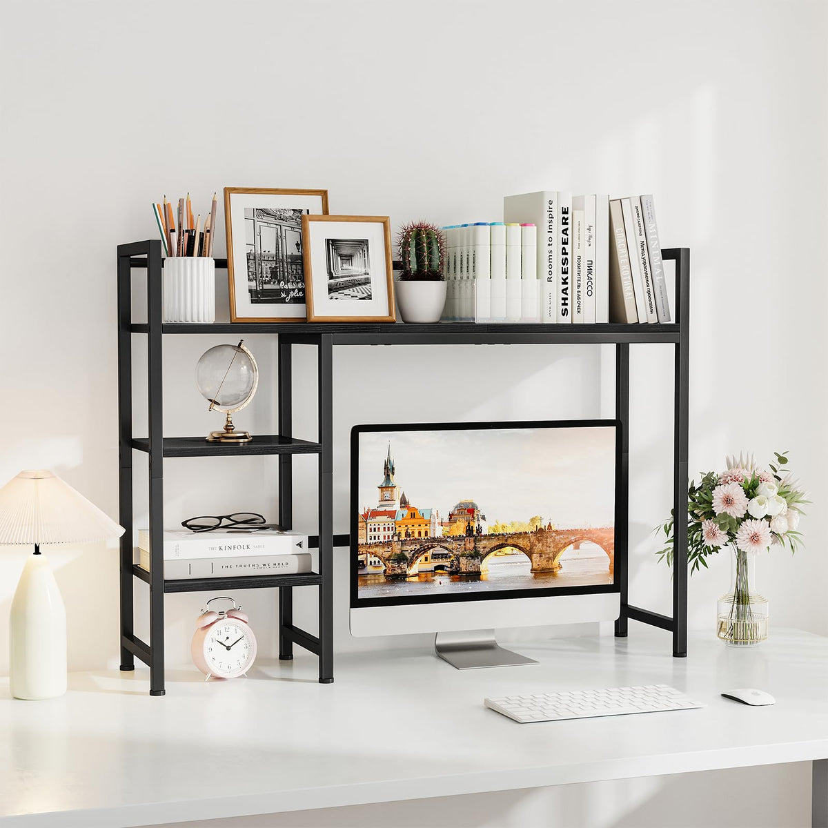 Snughome Desk Shelf, 38.6" Desk Hutch for Computer Monitor, Desktop Organizer Shelf, 4 Tier Desk