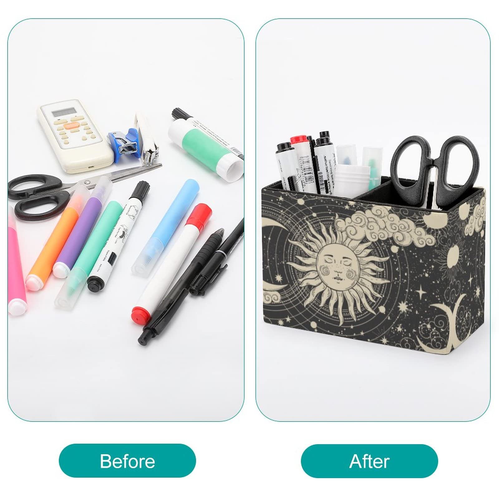 Niapessel Pencil Holder for Desk, Abstruse Astrology Sun Moon Pen Holder Storage Desktop Pen