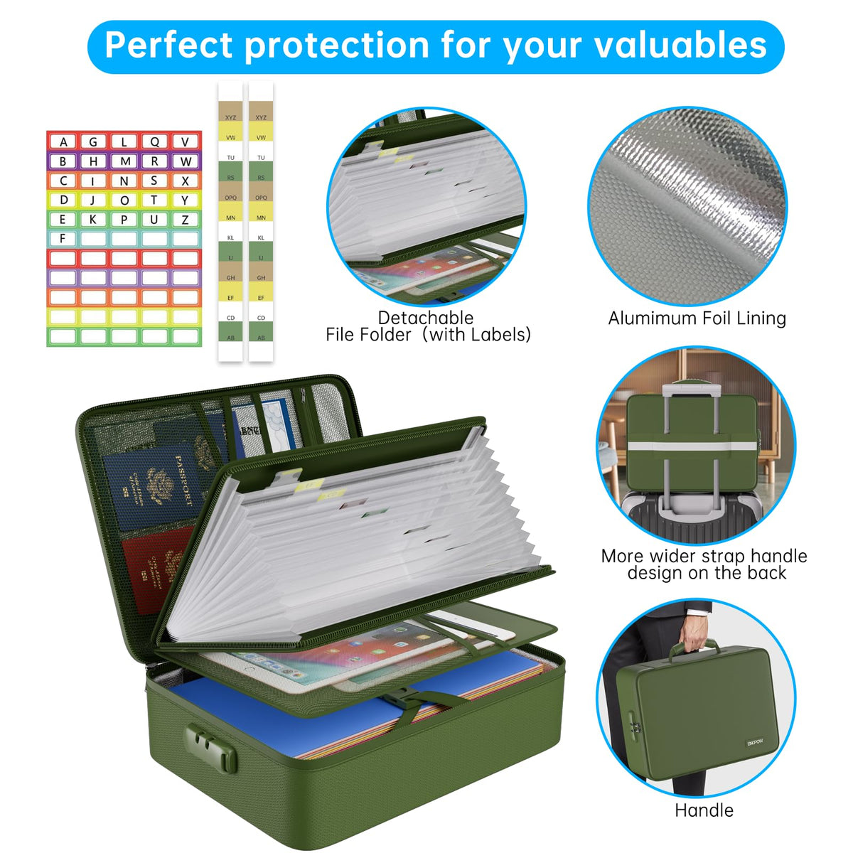 ENGPOW Fireproof Document Organizer Bag with Lock ＆ Accordion File Folder