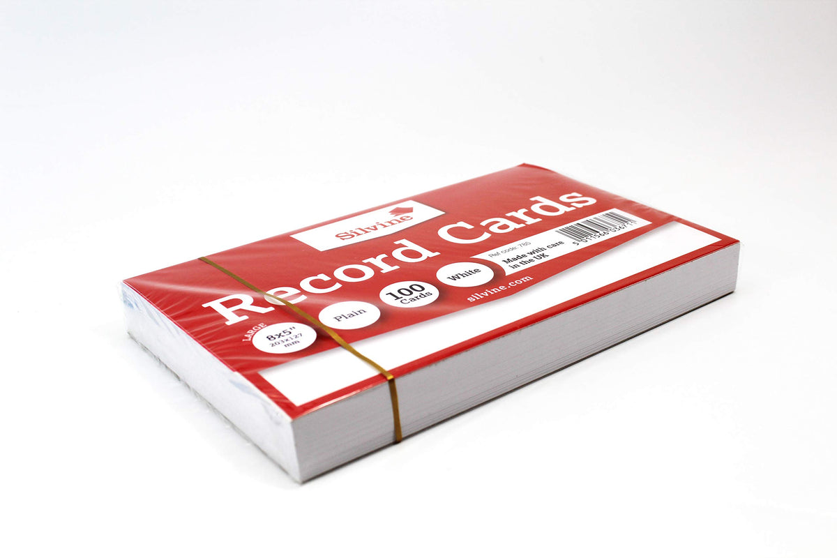 Silvine 8x5" White Record Cards - Plain, 100 cards per pack. Ref 785 (203 x 127mm)