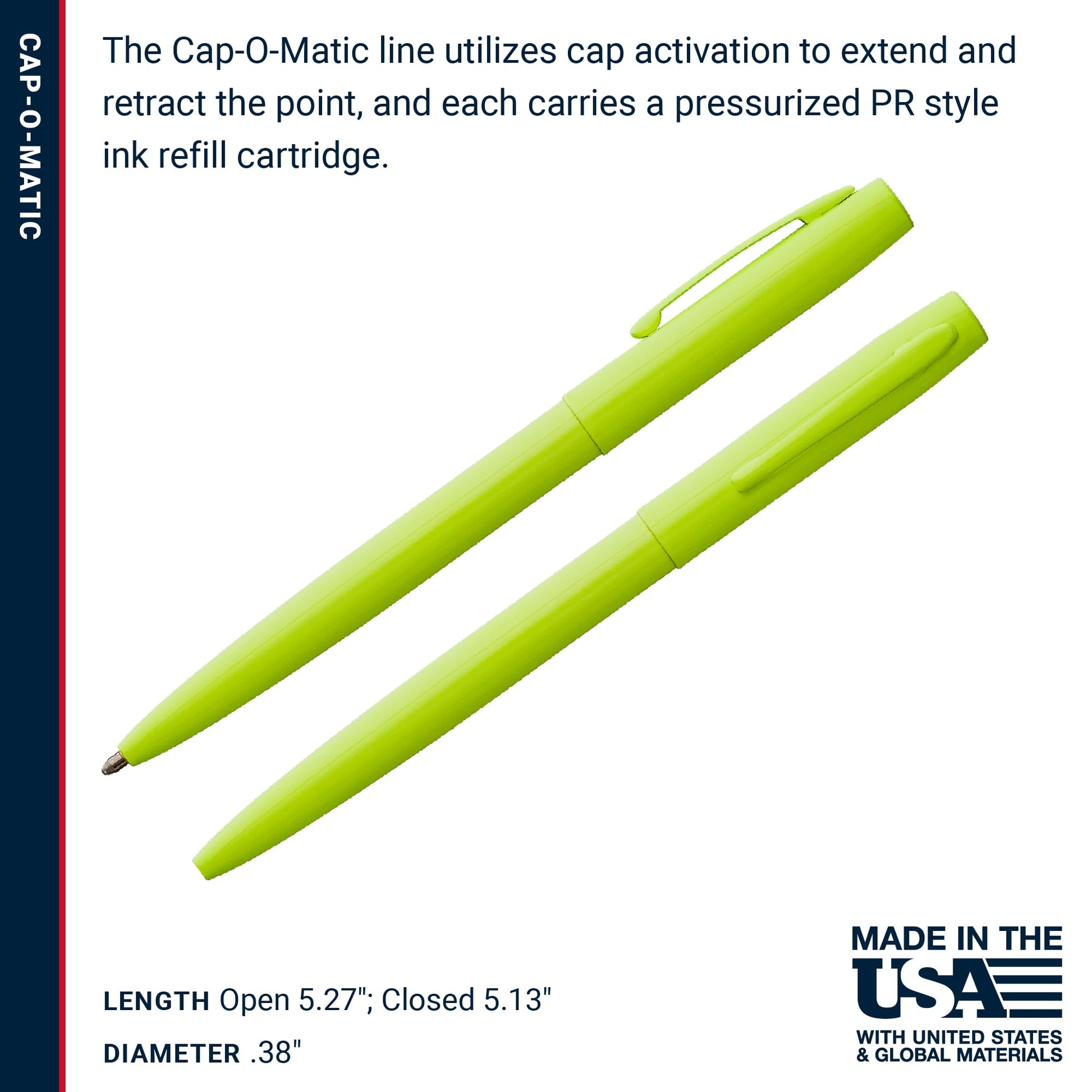 Fisher Space Pen Fluorescent Yellow Cap-O-Matic Pen, Black Ink
