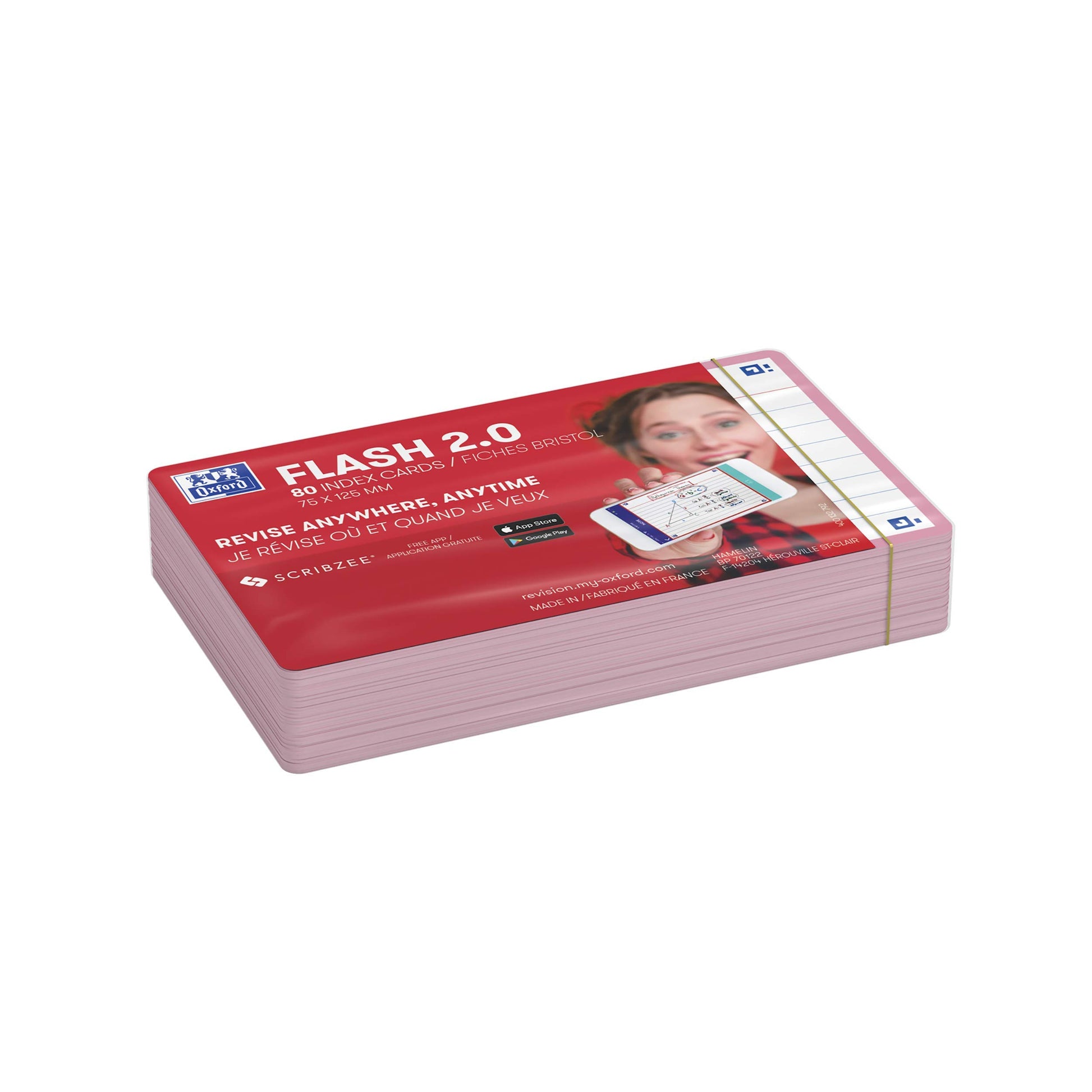 Oxford Flash Cards, Ruled with Pink Frame, 7.5 x 12.5 cm, Pack of 80