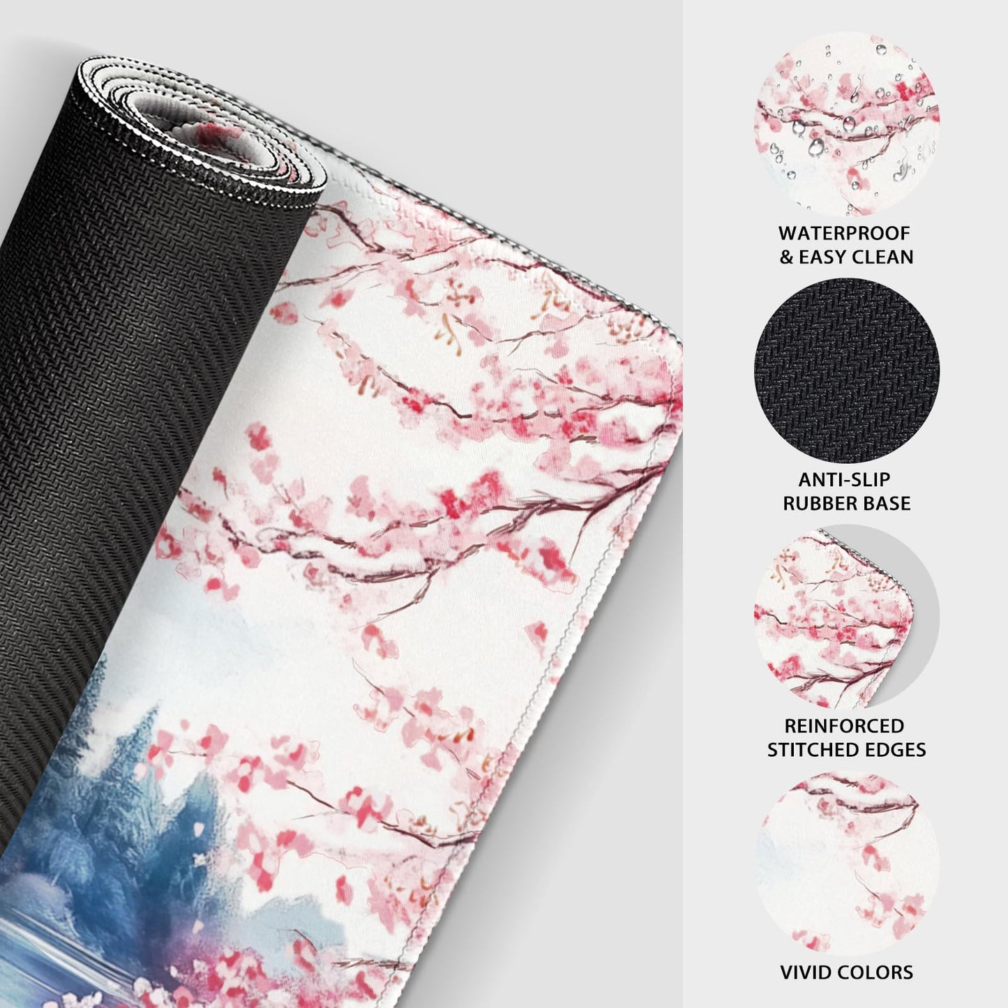 Mcapirivo Japanese Cherry Blossom Large Gaming Mouse Pad Desk Mat 31.5x15.7