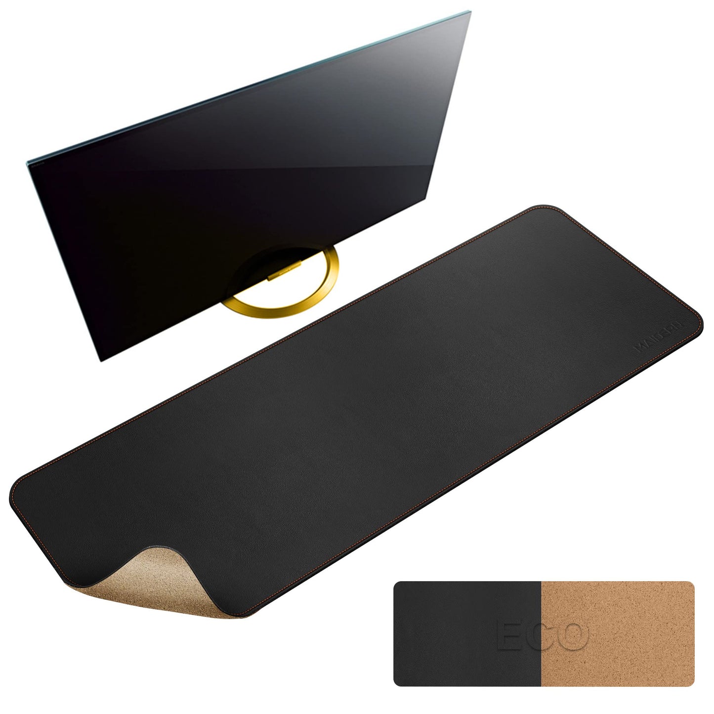 MAIDERN 47.2" x 15.7" Cork & Leather Desk Pad, Large XXL Mat, Full Mouse Pad, Dual Sided Protector
