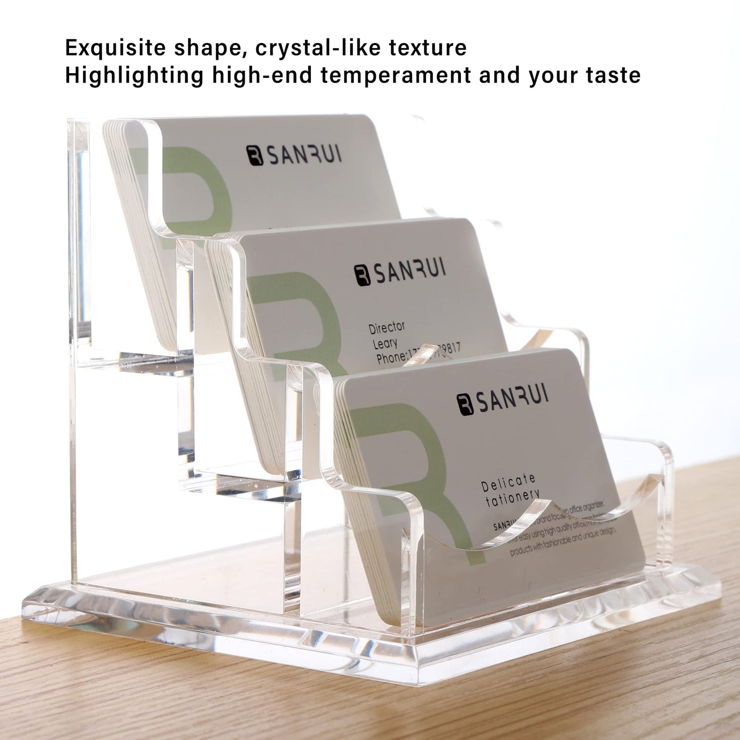 YUXUN Business Card Holder Display for Desk, Clear Acrylic Cards Organizer 3 Tier 3 Slots, Business