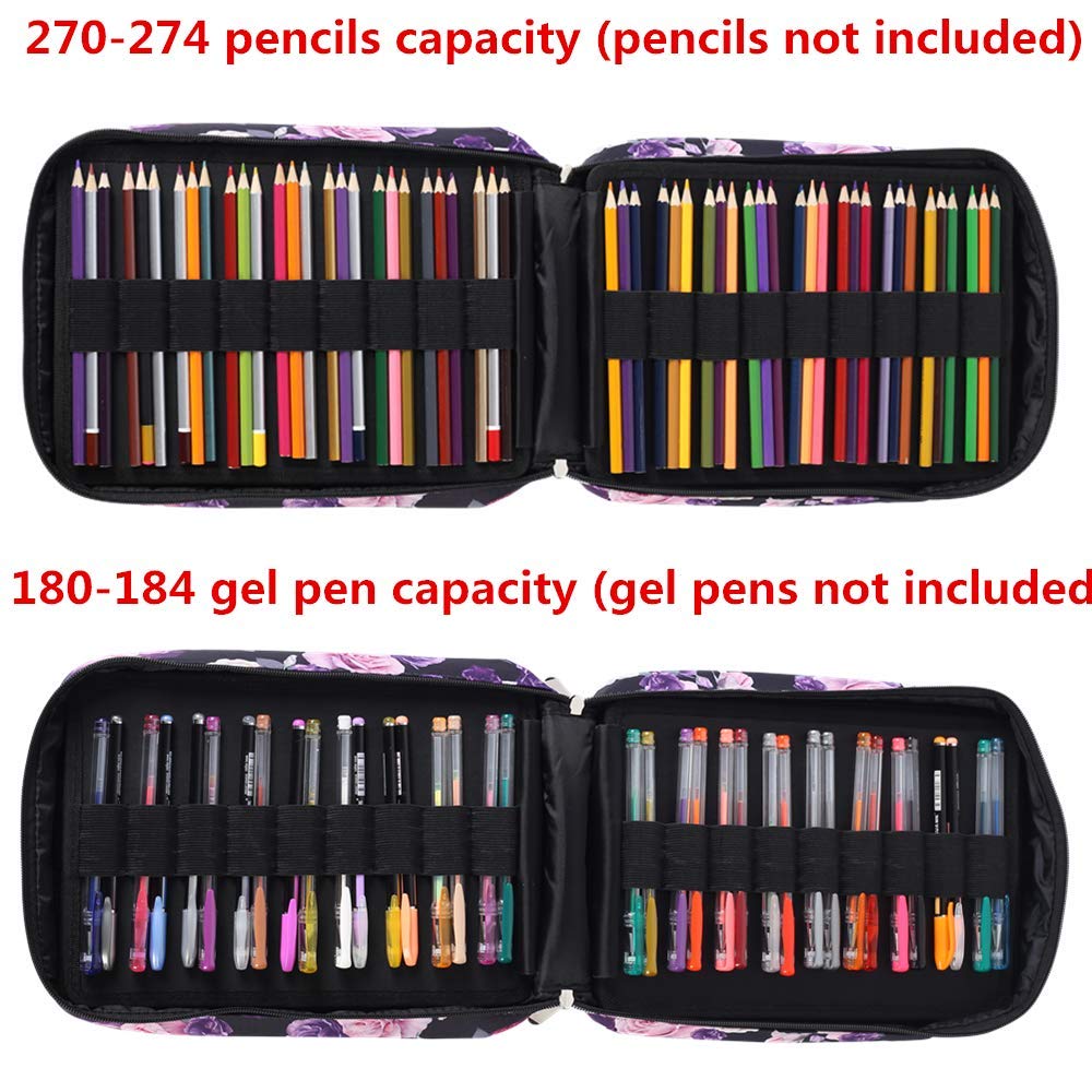Shulaner Pencil Case Slot Holds 270 to 274 Colored Pencils or 180 to184 Color Gel Pens with Zipper