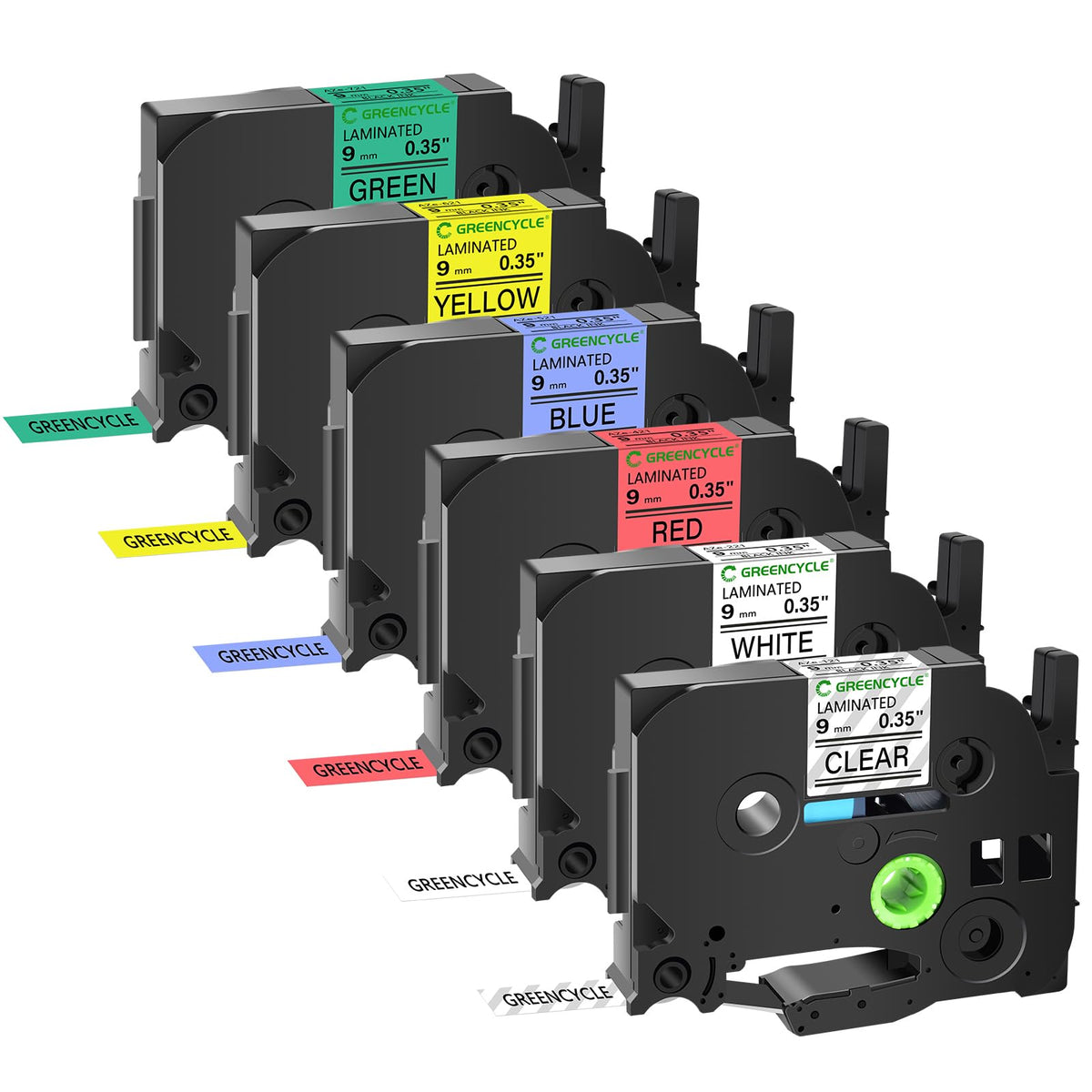 GREENCYCLE 6 Pack Compatible for Brother Ptouch Label Maker Tape TZe 121 221 421 521 621 721 9mm