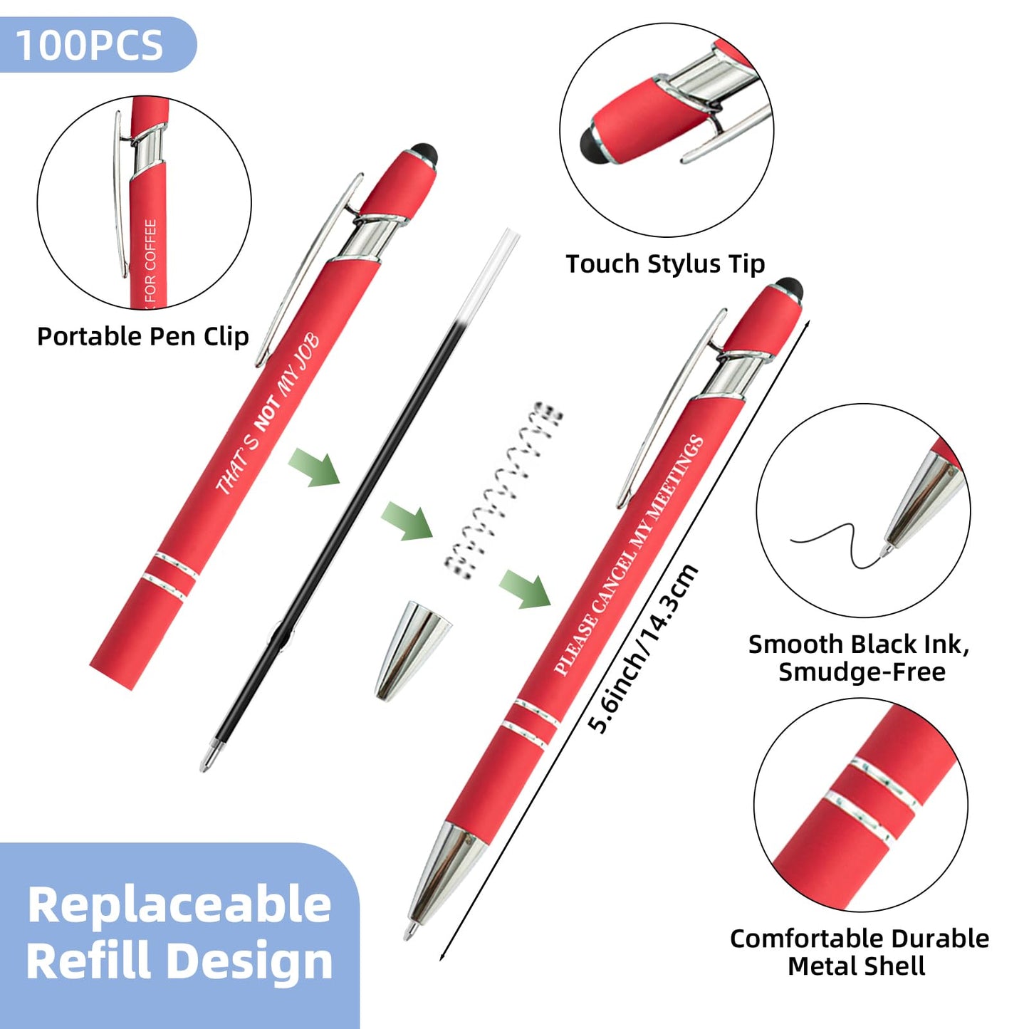 300 Pcs Funny Sarcastic Pens - 100 Set Ballpoint Pens with Refills & Bags,Fun Pen with Snarky