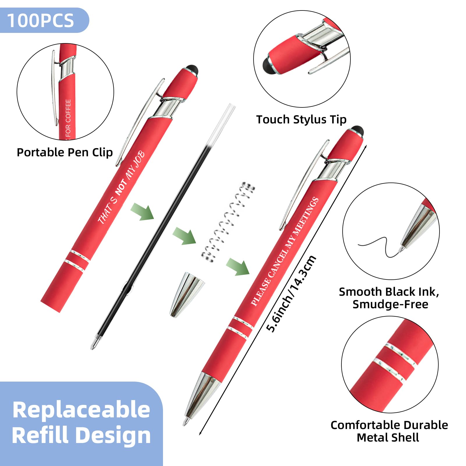 300 Pcs Funny Sarcastic Pens - 100 Set Ballpoint Pens with Refills & Bags,Fun Pen with Snarky