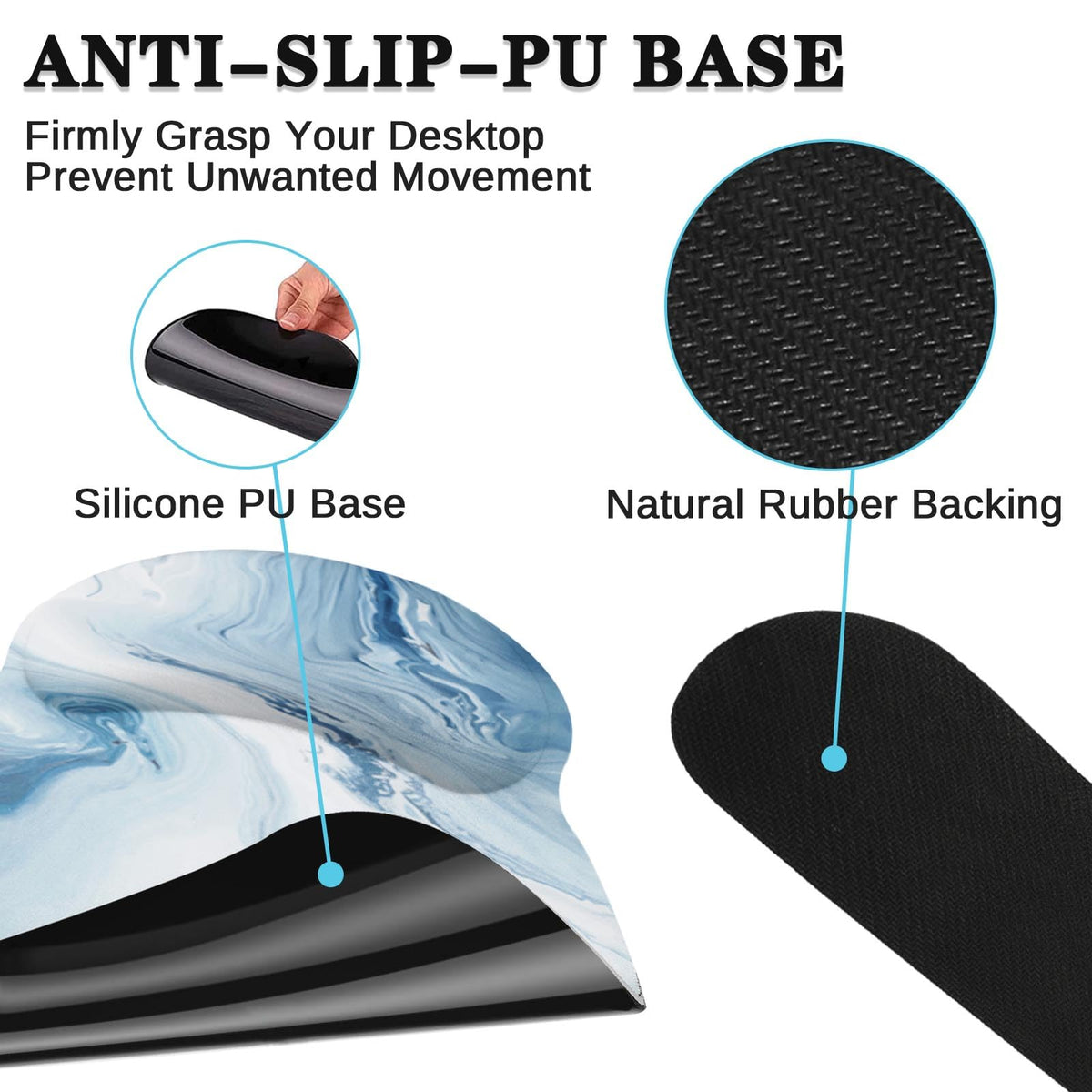 Arttown Keyboard Mouse Pad Set, 4 in 1 Desk Mat Set Marble Abstract