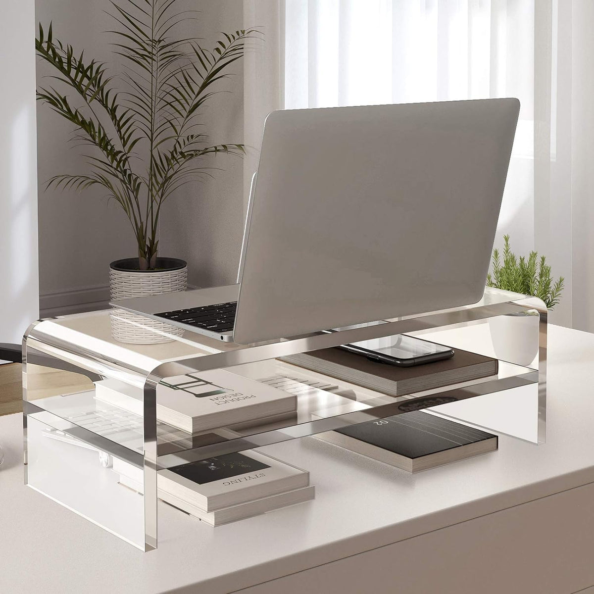 Egchi Acrylic Monitor Stand,2 Tiers Computer Monitor Riser(18x8x5.5 inches),Computer Stand/Monitor