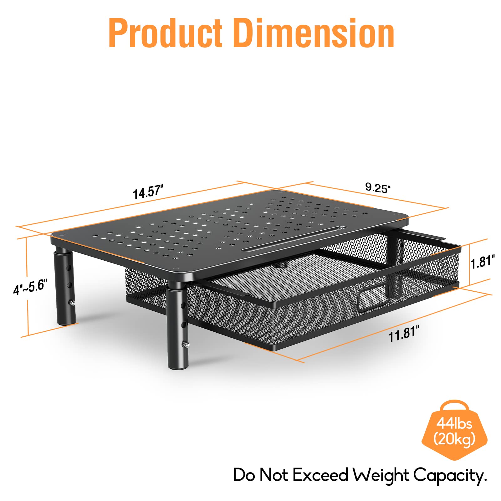 ELIVED 2 Pack Monitor Stand Riser with Metal Drawer, 3 Height Adjustable
