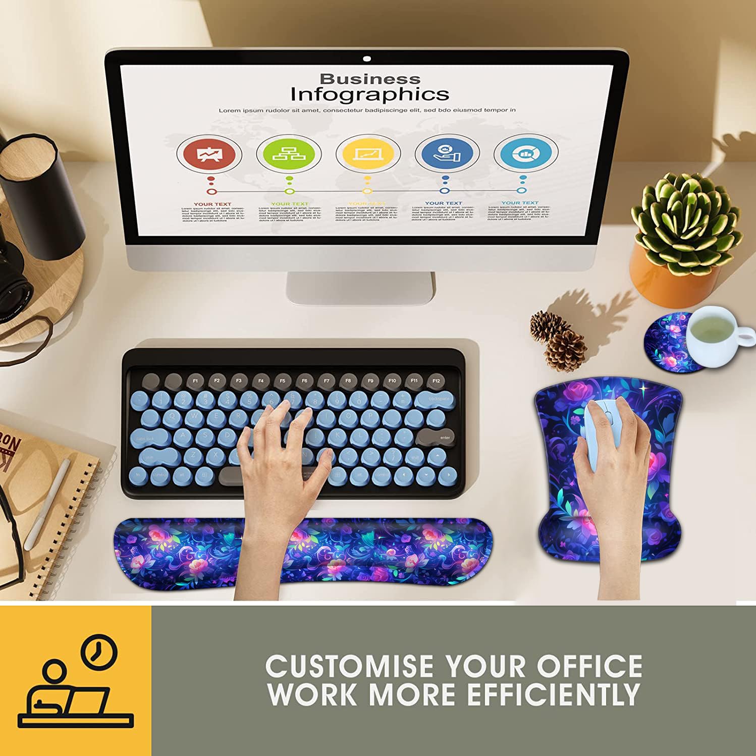 Keyboard Wrist Rest and Mouse Pad Wrist Support Set, Ergonomic Gel Mouse Pad Wrist Rest with