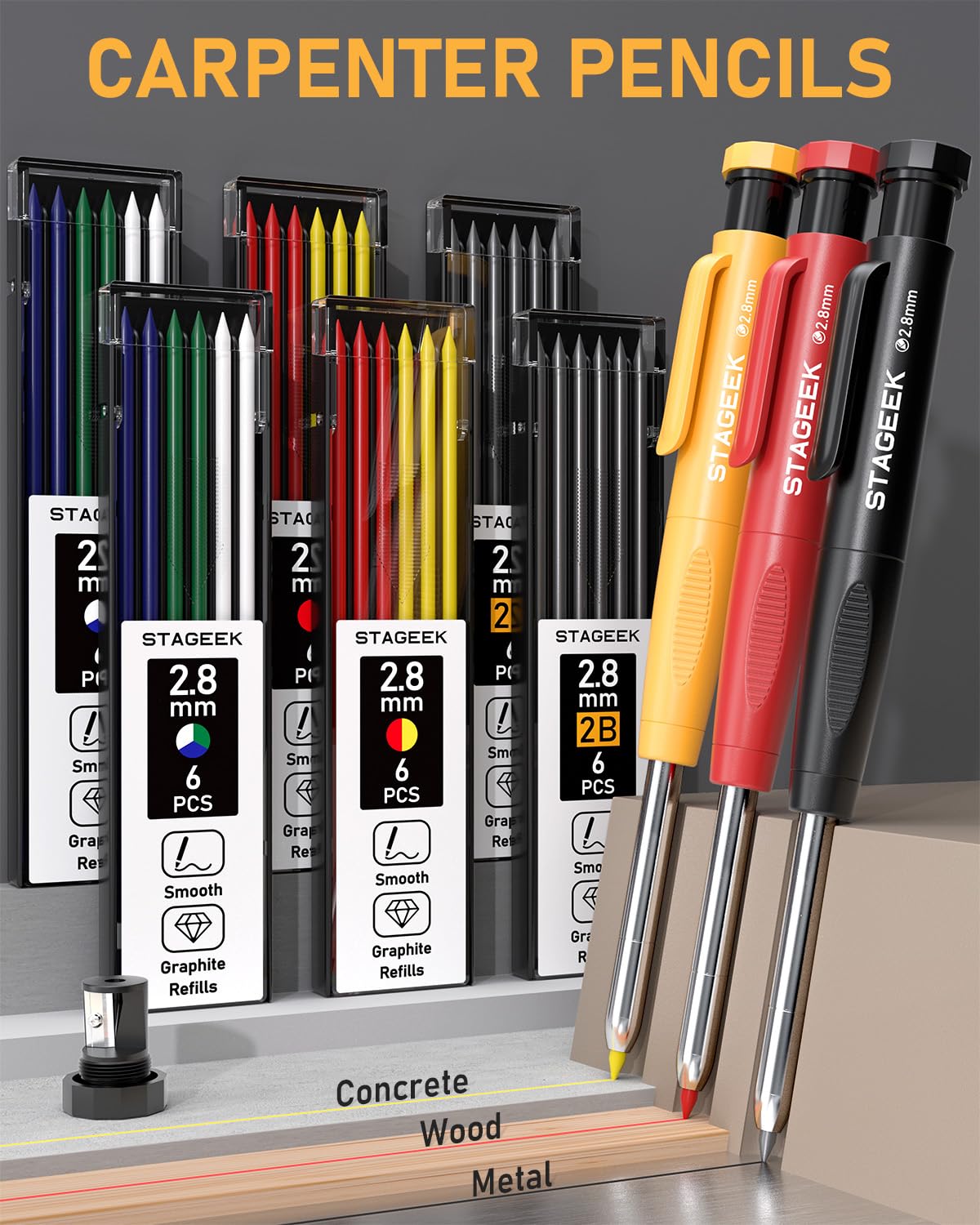 STAGEEK 34 Pack Carpenter Pencils with Sharpener