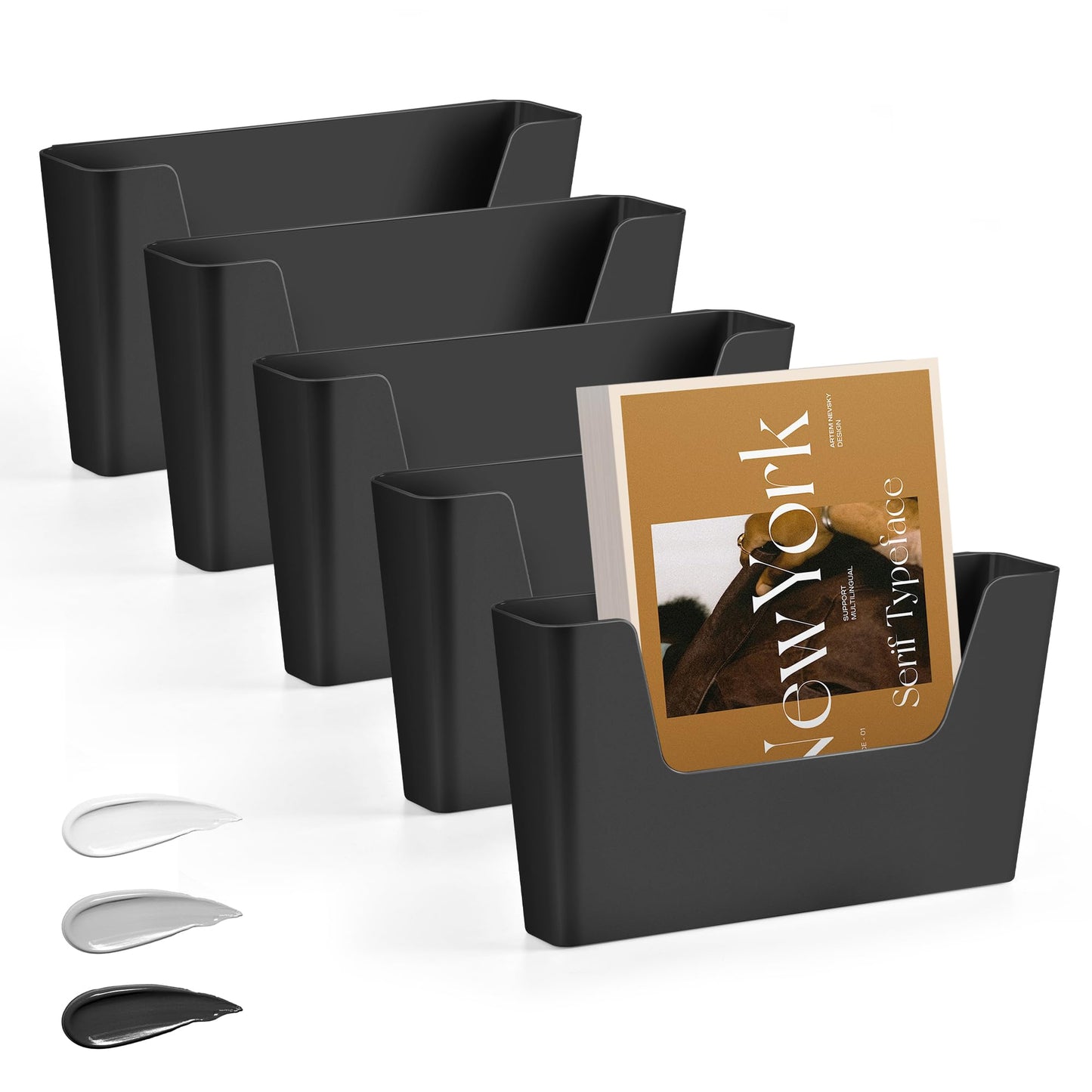JOMOLA No Drilling File Holder 5 Pack Mail Organizer Wall Mount File Organizer Holder Office Wall