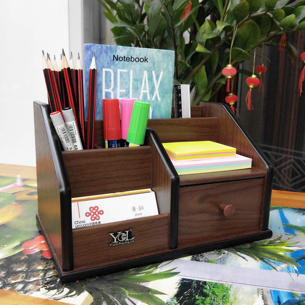 YCL YUCHUNLIN Wooden desk organizer with Drawer,Multifunctional Office & Home Storage Organizer as