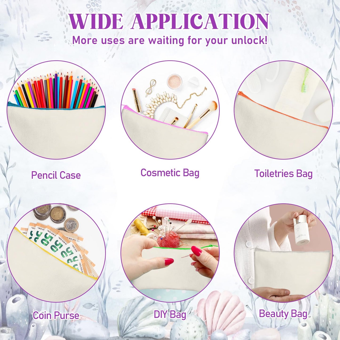 Legigo 24 Pack Blank DIY Craft Bag Canvas Pen Case Blank Makeup Bags - Canvas Pencil Bag Cotton