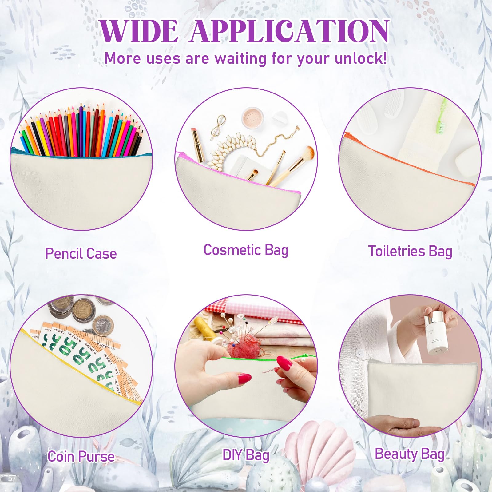 Legigo 24 Pack Blank DIY Craft Bag Canvas Pen Case Blank Makeup Bags - Canvas Pencil Bag Cotton