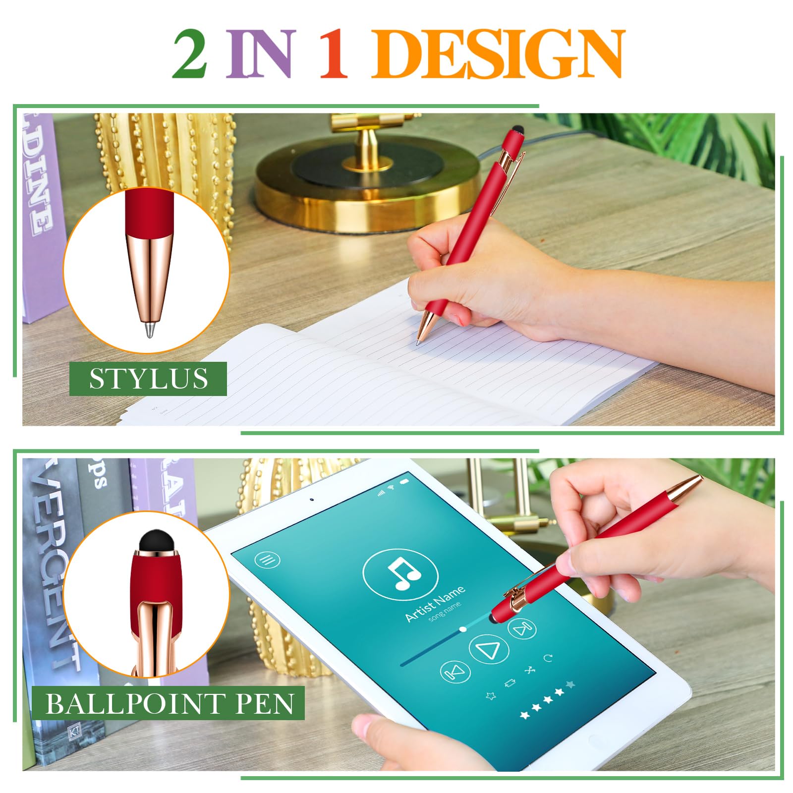 Zonon 38 Pcs Stylus Ballpoint Pens, Metal Rubberized Grip, Classic Colors