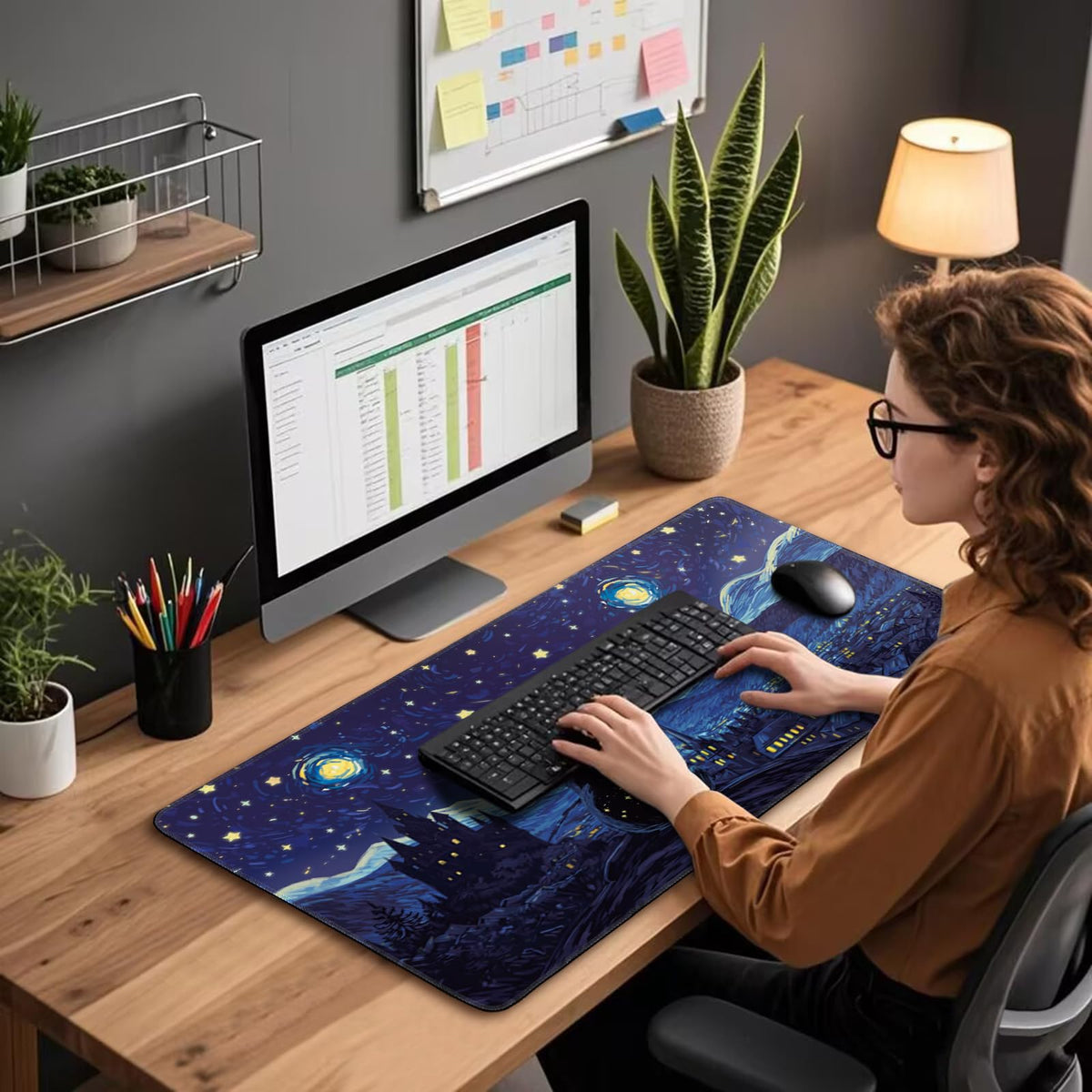 Mcapirivo Starry Night Cat Large Gaming Mouse Pad Desk Mat 31.5"x15.7"