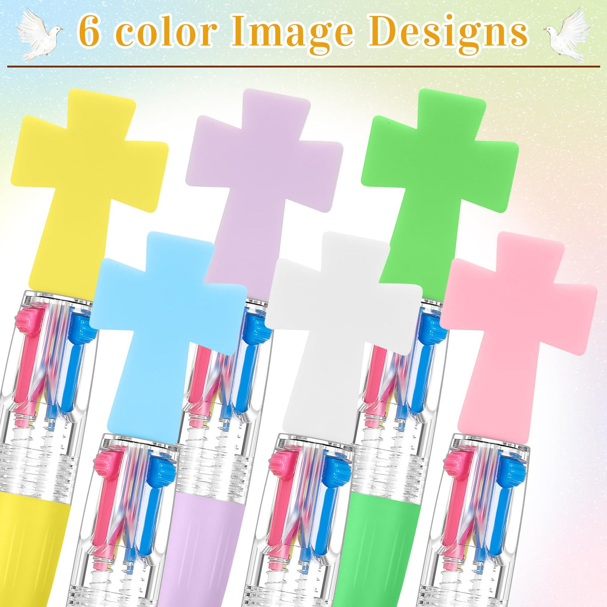 Kosiz 48 Pcs 4 in 1 0.5mm Cross Multicolor Ballpoint Pens Christian Gifts