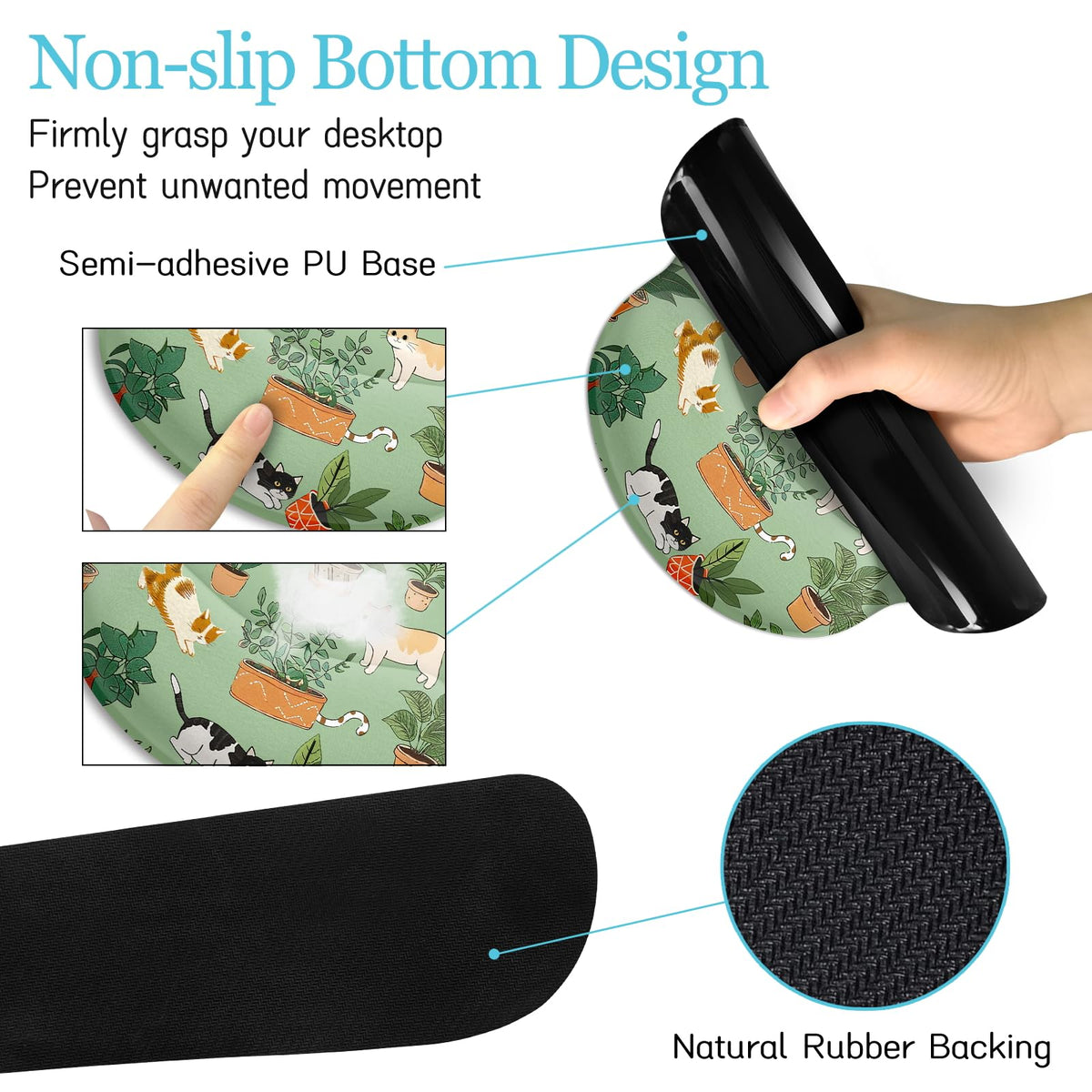 LIMKRIAN Cat Ergonomic Mouse Pad XXL Desk Mat Set, Green Desk Accessories