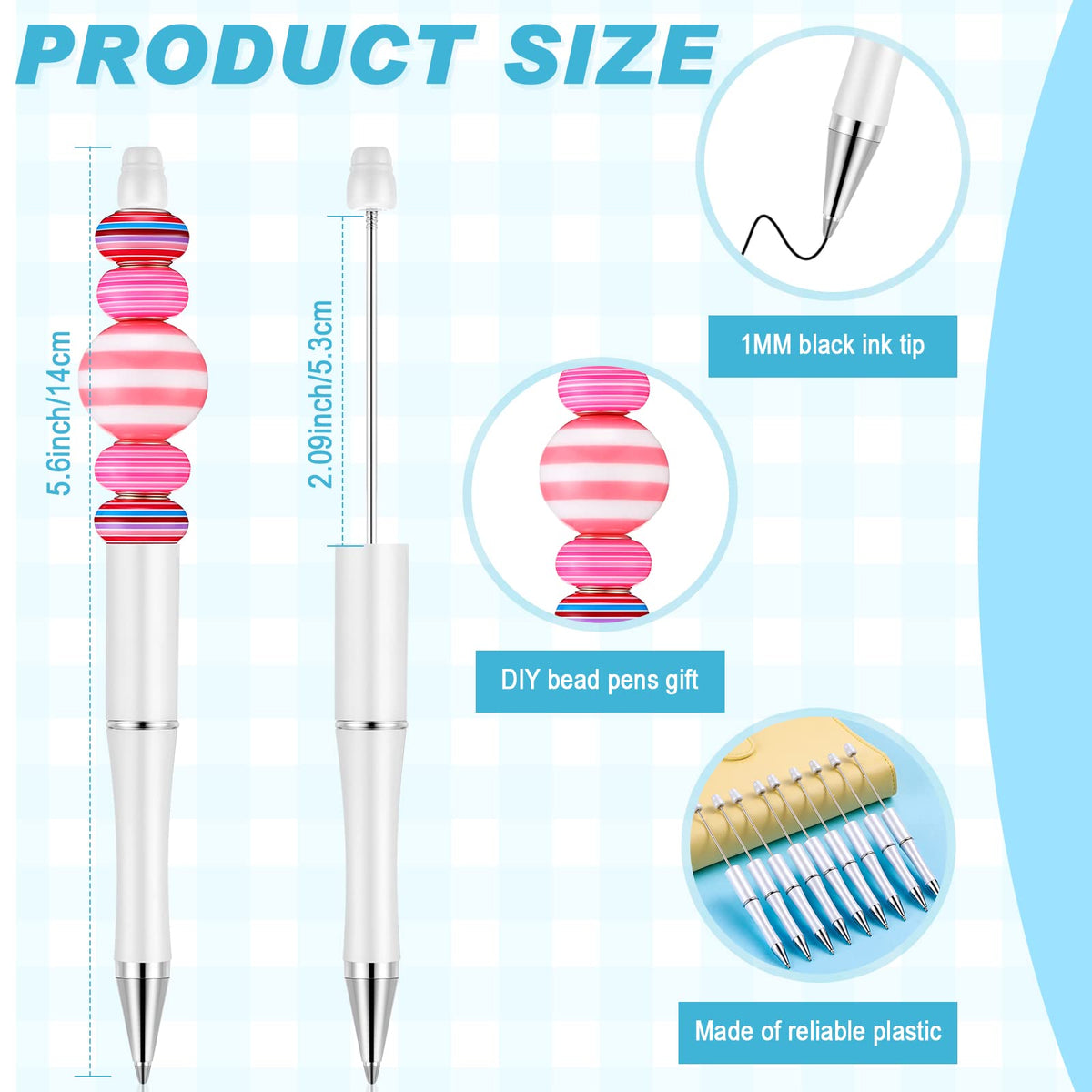 Crtiin 50 Pack Beadable Pens, Ballpoint Pens, School Supplies, White