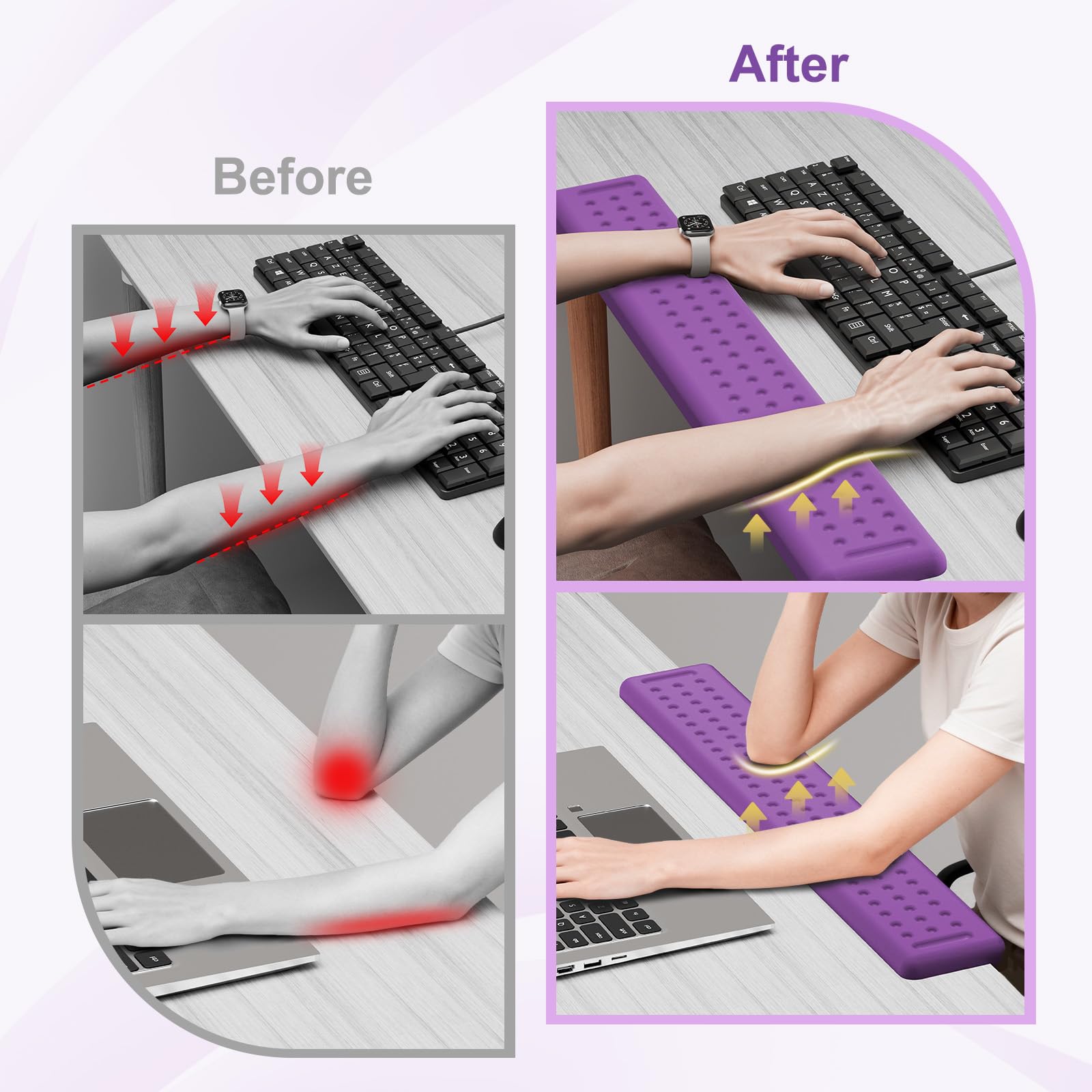 Leolee L-Shaped Desk Long Wrist Rest Elbow 60CM, Purple Arm Rest for Desk