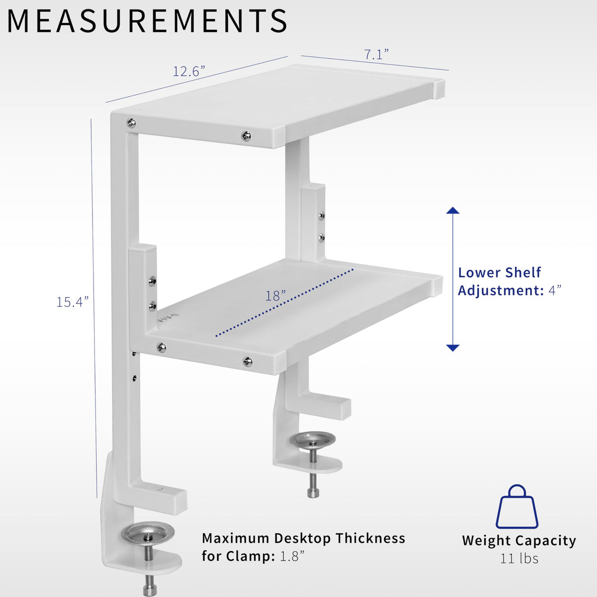 VIVO White Clamp-on 13 inch 2-Tier Desk Shelf, STAND-SHELF2CW