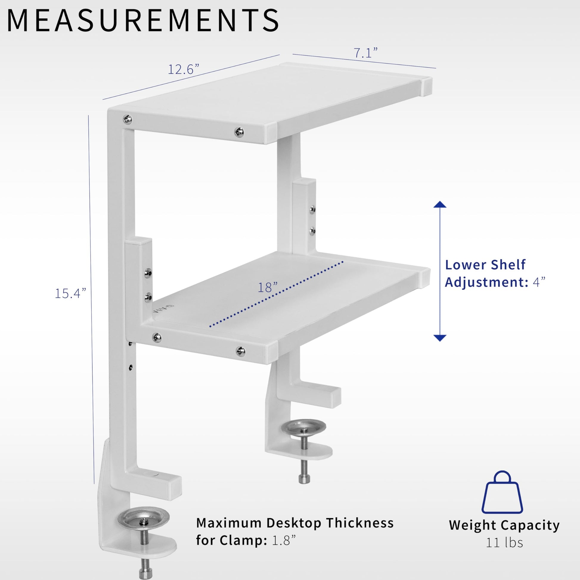 VIVO White Clamp-on 13 inch 2-Tier Desk Shelf, STAND-SHELF2CW