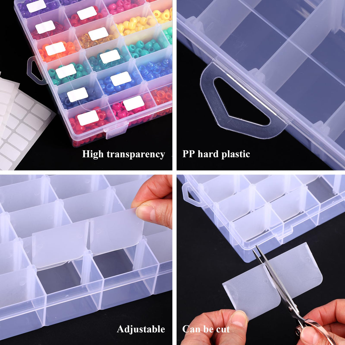 Bead Organizer Storage 4 Pack 36 Grid Jewelry Tackle Craft Box Adjustable