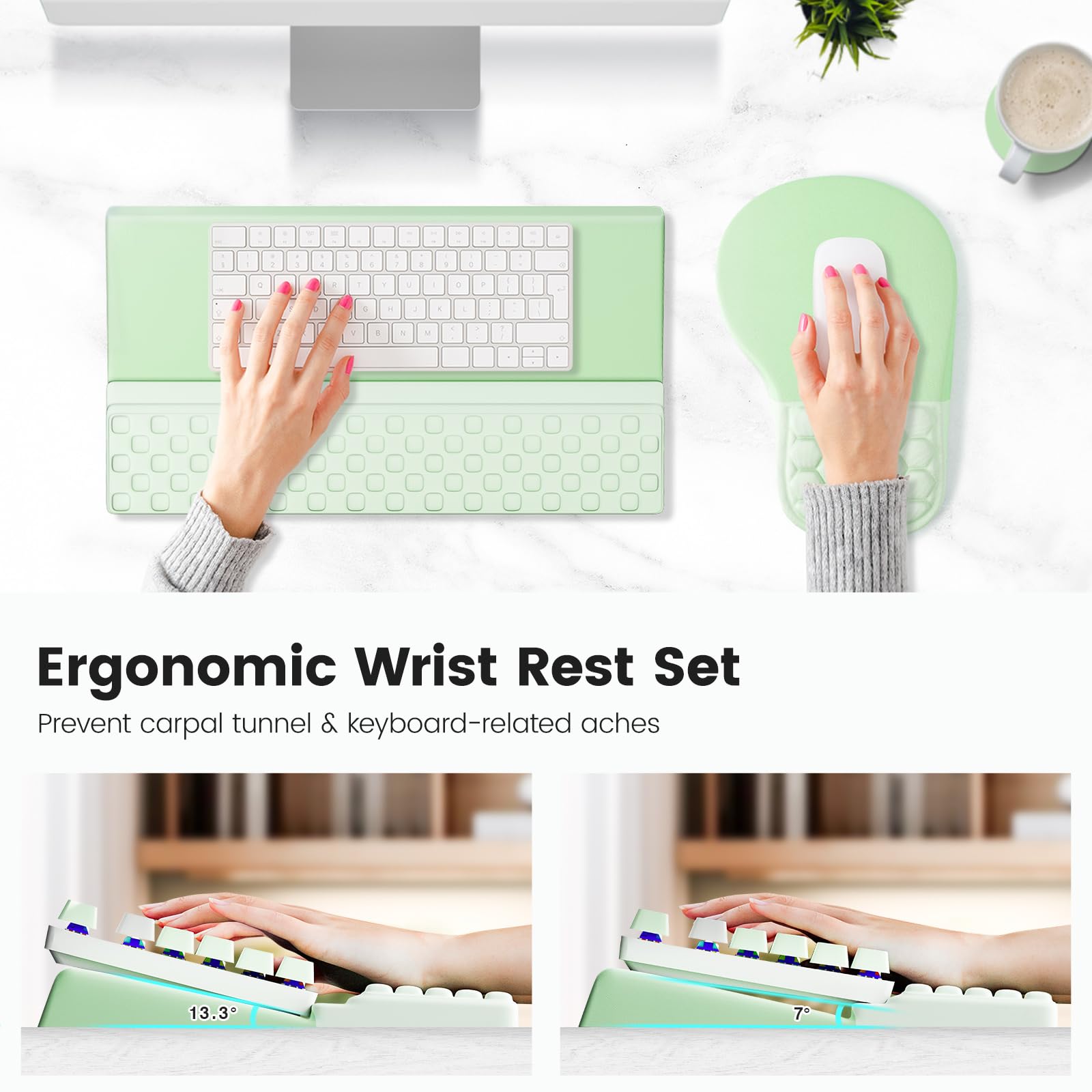 Ospelelf Ergonomic Mouse Pad and Keyboard Stand Wrist Rest Set, Memory Foam Comfort, Pain Relief